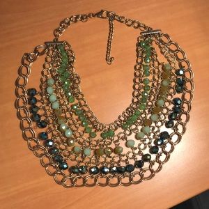 Beautiful statement necklace (gold, green, blue)